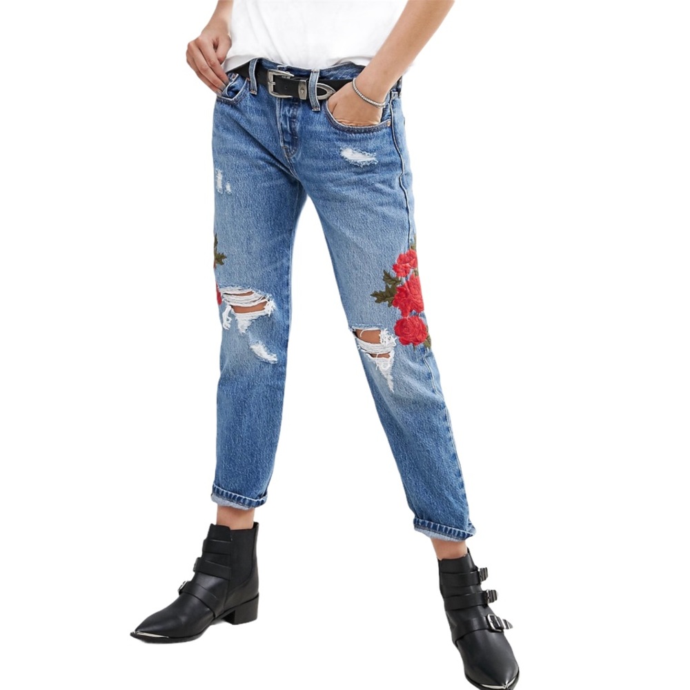 Levi’s 501 Cropped Tapered Embroidered Jeans